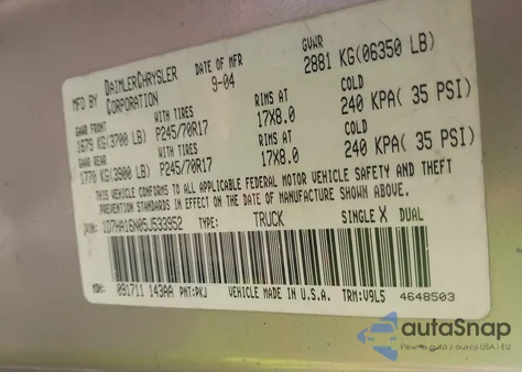 2005 Dodge Ram 1500 Slt/Laramie from USA, damaged, VIN 1D7HA16N05J533952